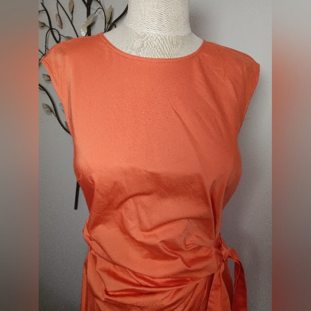 ✨ Lovely! ANN TAYLOR Orange Sleeveless Cotton Miracle Dress Wrap Waist Sz 6 - Picture 3 of 10